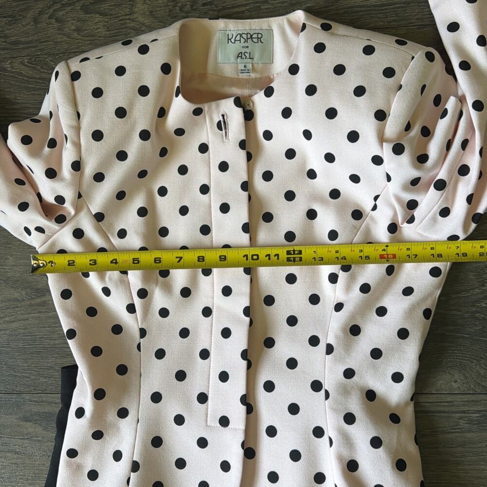Vintage Kasper ASL Polka Dot Skirt Suit Sz 8 Blush Pink Black Barbiecore 90’s - Picture 7 of 16